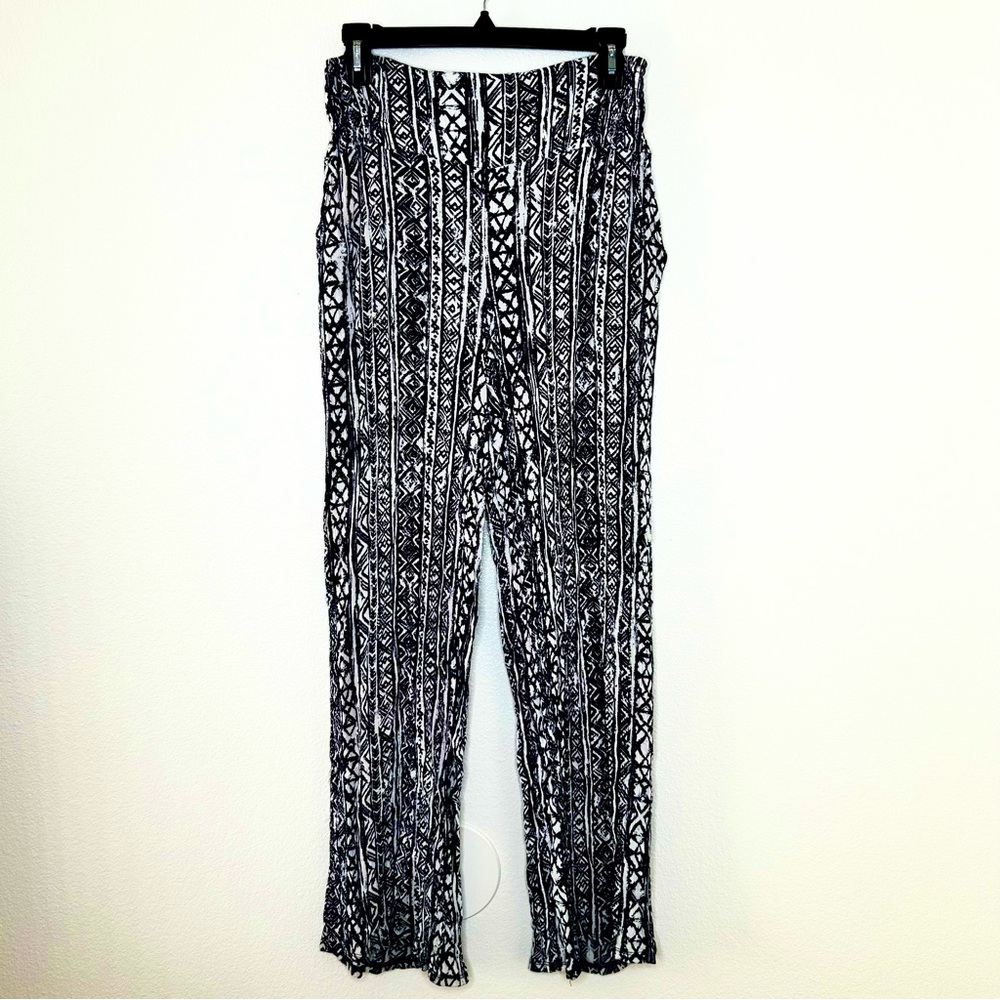 Three Dots Womens Blue White Patterned Flare Leg Pull-On Pants High Rise Size M